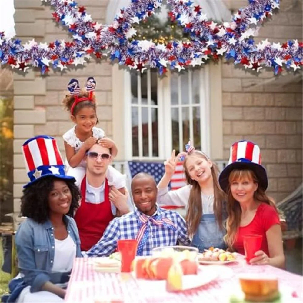 4th of July Garland Decorations 50Ft Glitter Tinsel Patriotic Decor